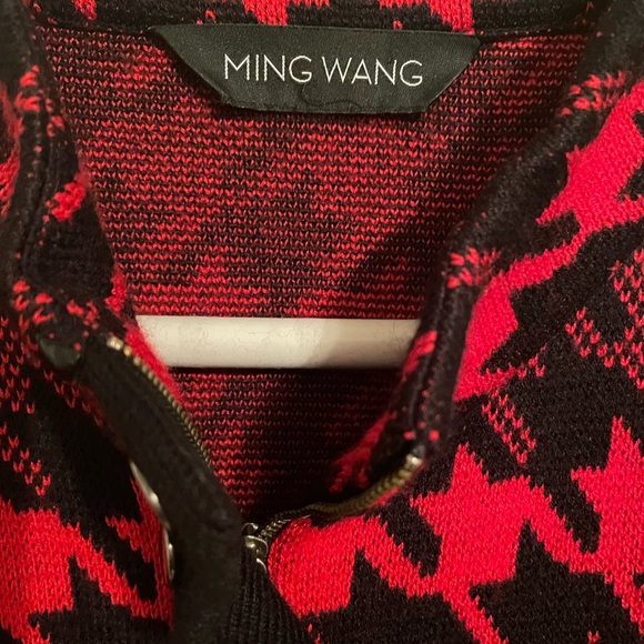 Ming Wang red and black checked jacket. Leather trim. - Picture 3 of 3